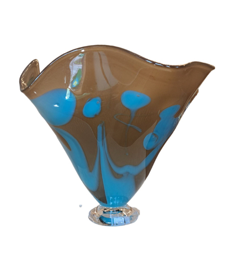 Click to view detail for DG-1131 Fluted Vase, Aqua and Latte $450